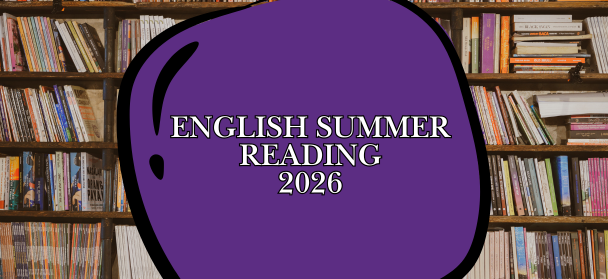  Graphic showing a large purple, rounded shape centered in front of a background filled with wooden 